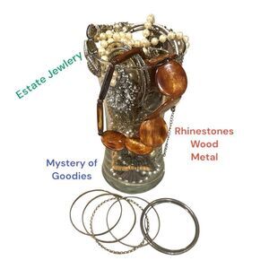 Estate Vintage to now jewelry Vase jar necklace rings earrings mixed lot